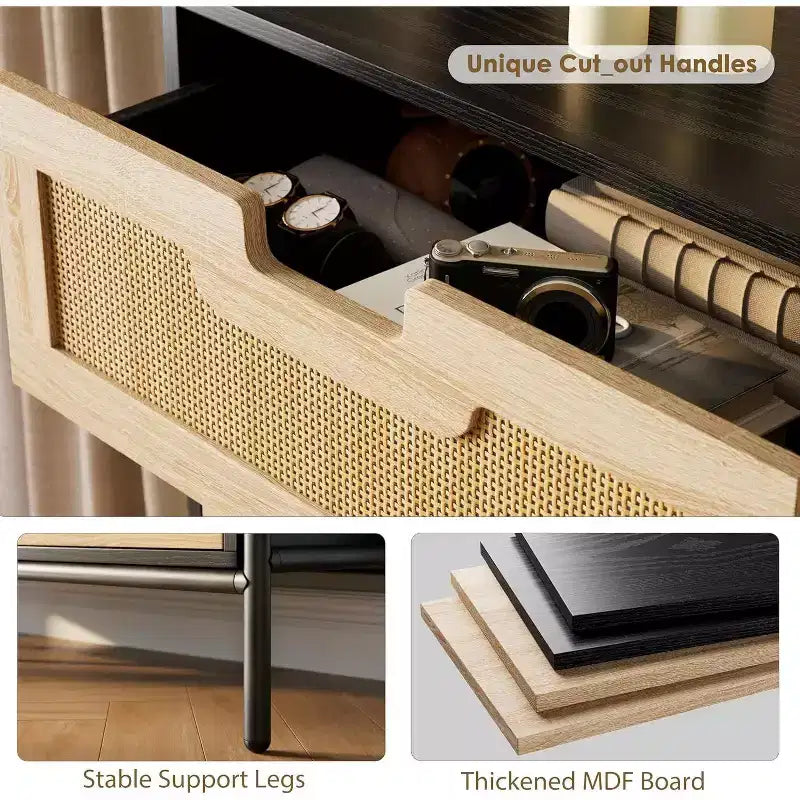 Cómoda de ratán con 5 cajones, cómoda de granja con patas de metal, armario de almacenamiento moderno para dormitorio, sala de estar, entrada