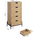 Cómoda de ratán con 5 cajones, cómoda de granja con patas de metal, armario de almacenamiento moderno para dormitorio, sala de estar, entrada