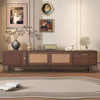 Mueble de TV Moderno de Mediados de Siglo para televisores de 80", Centro de Entretenimiento con Puertas Correderas y Cajones para Sala de Estar