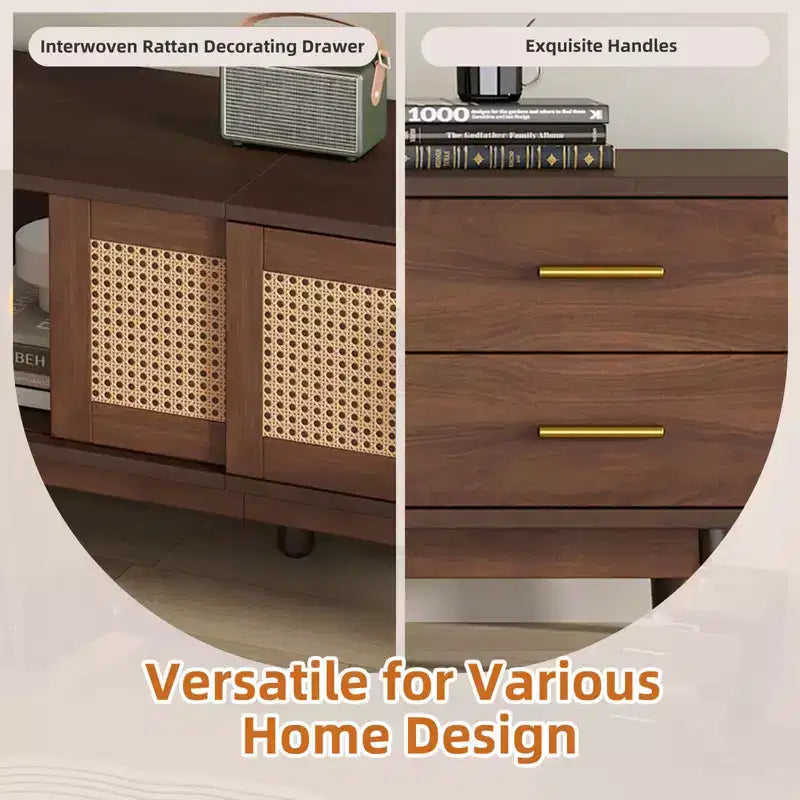 Mueble de TV Moderno de Mediados de Siglo para televisores de 80", Centro de Entretenimiento con Puertas Correderas y Cajones para Sala de Estar