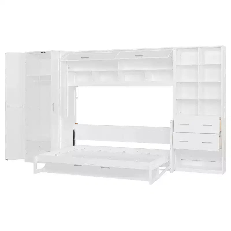 Cama Murphy y Cama de Pared de Tamaño Completo con Armario, Cajones y Estantes
