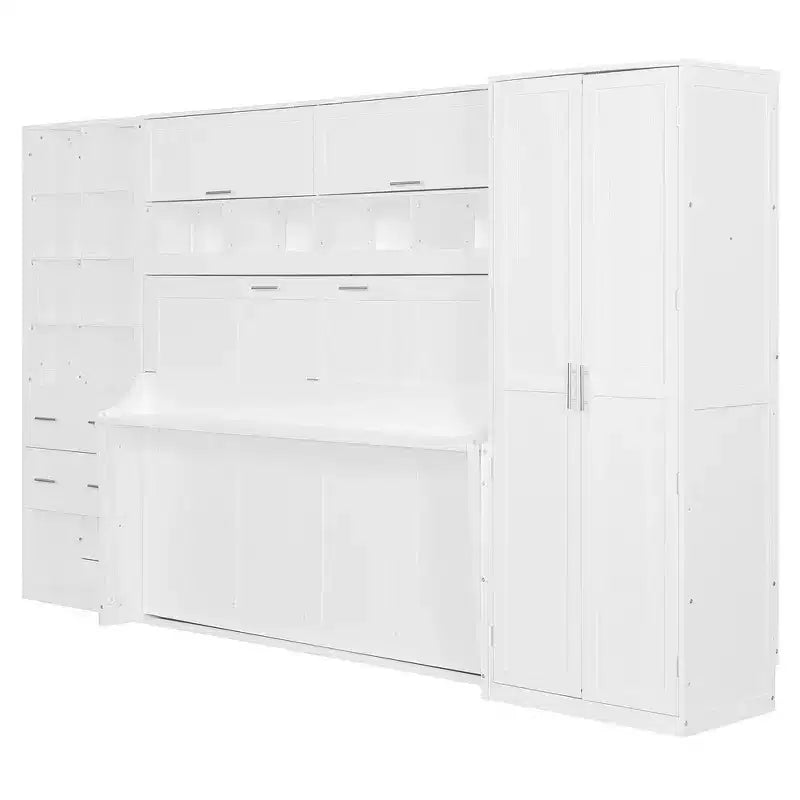 Cama Murphy y Cama de Pared de Tamaño Completo con Armario, Cajones y Estantes