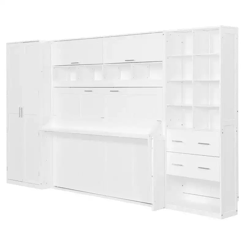 Cama Murphy y Cama de Pared de Tamaño Completo con Armario, Cajones y Estantes