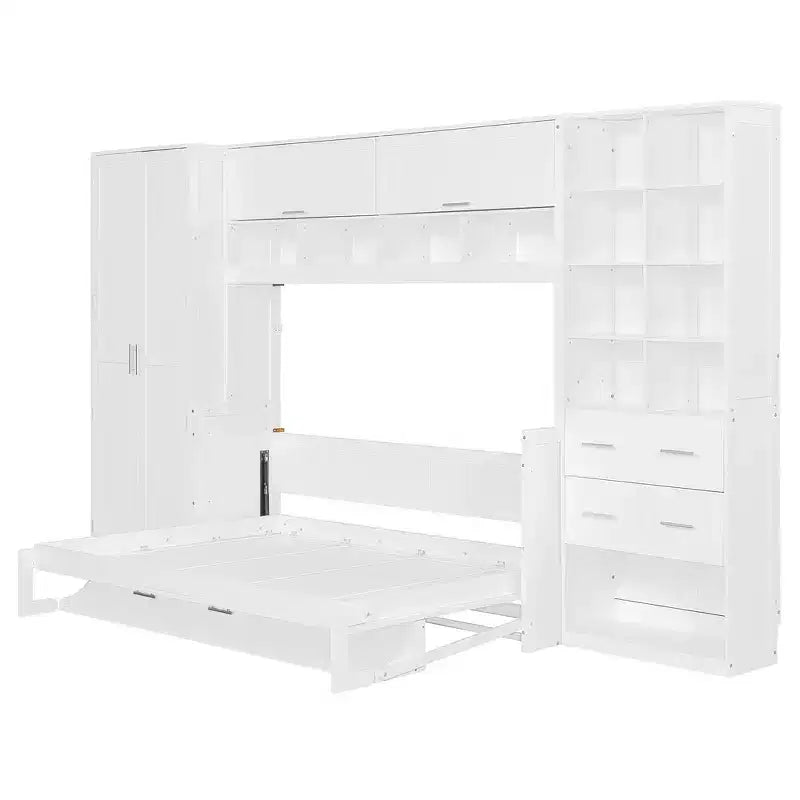 Cama Murphy y Cama de Pared de Tamaño Completo con Armario, Cajones y Estantes