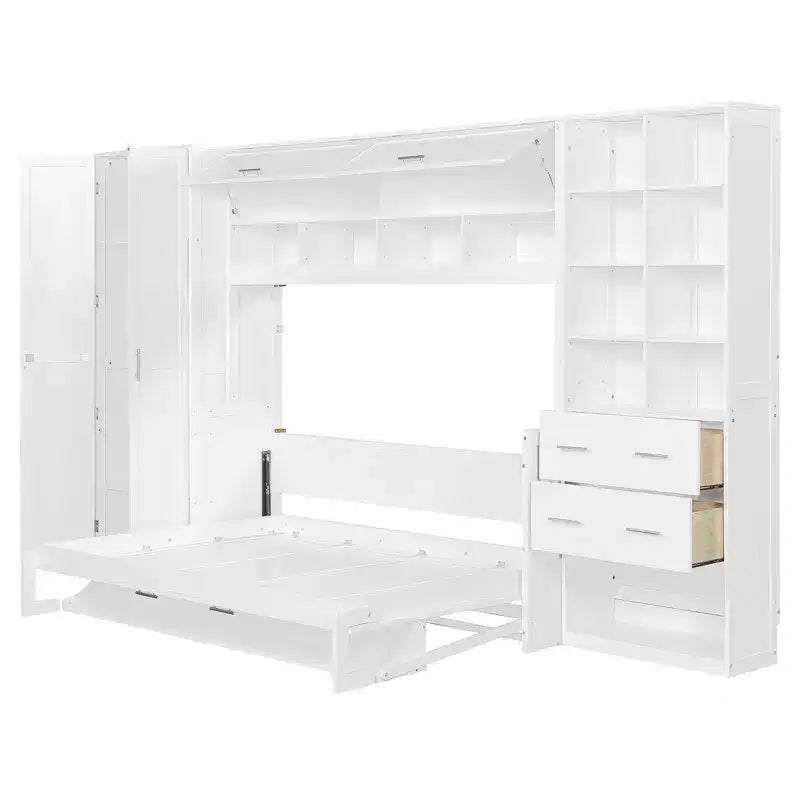 Cama Murphy y Cama de Pared de Tamaño Completo con Armario, Cajones y Estantes