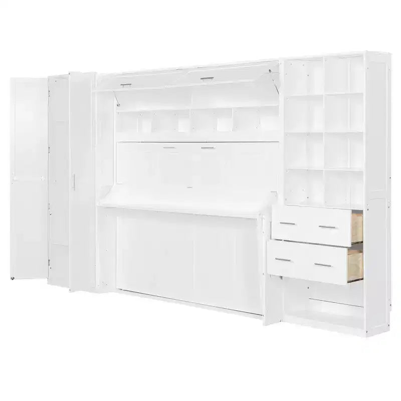 Cama Murphy y Cama de Pared de Tamaño Completo con Armario, Cajones y Estantes
