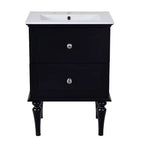 Tocador de baño pequeño de 24 pulgadas con lavabo, mueble de baño con cajones, negro