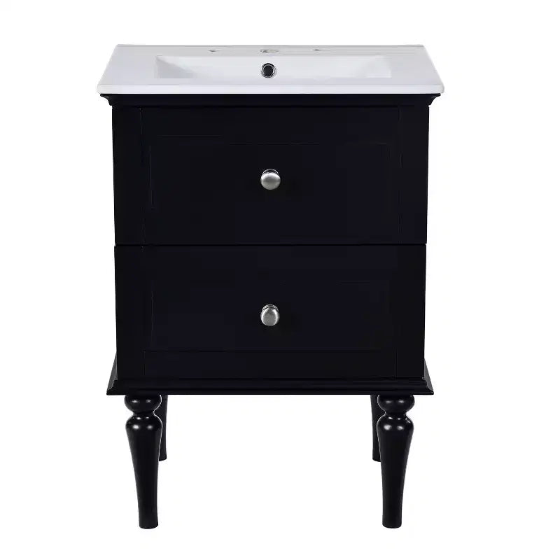 Tocador de baño pequeño de 24 pulgadas con lavabo, mueble de baño con cajones, negro