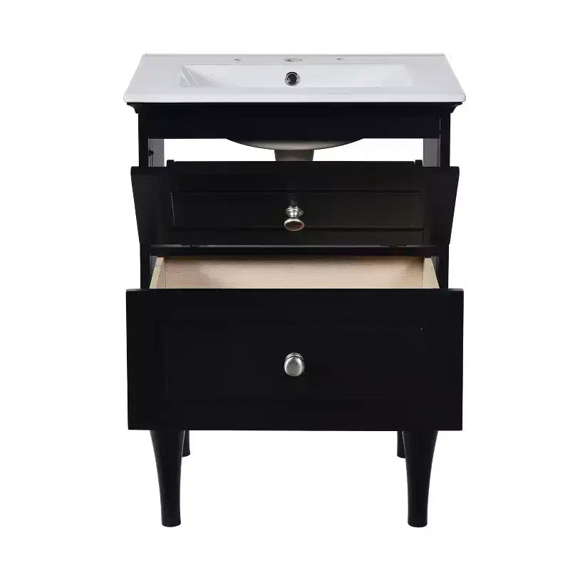 Tocador de baño pequeño de 24 pulgadas con lavabo, mueble de baño con cajones, negro