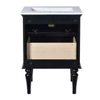 Tocador de baño pequeño de 24 pulgadas con lavabo, mueble de baño con cajones, negro