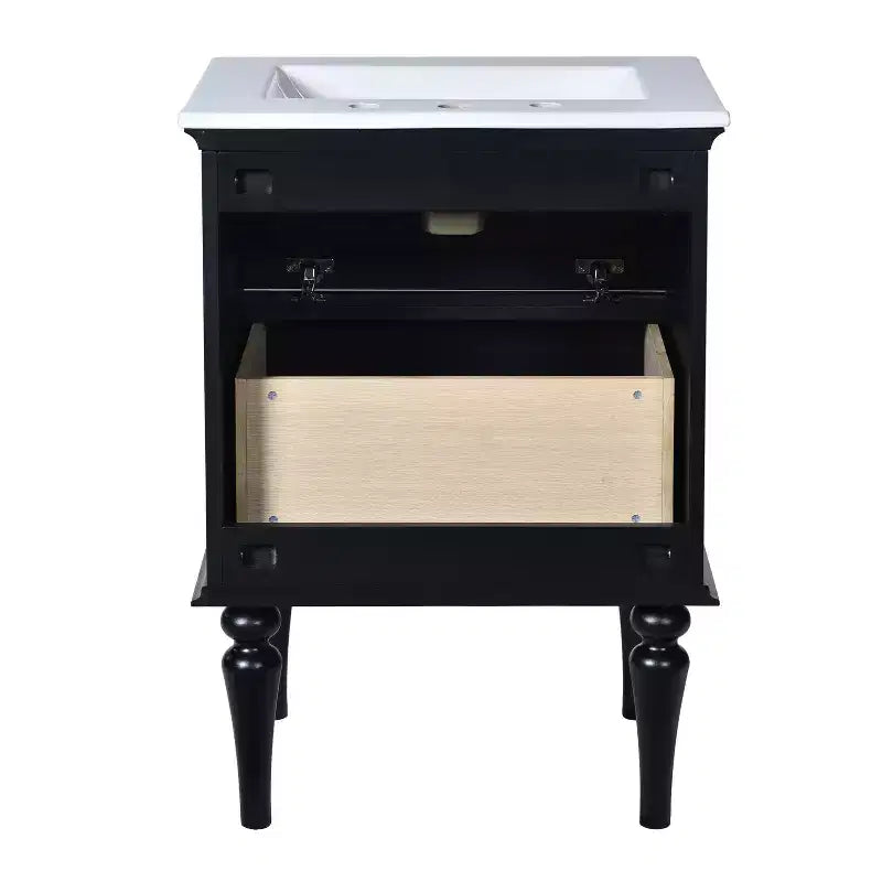 Tocador de baño pequeño de 24 pulgadas con lavabo, mueble de baño con cajones, negro