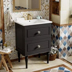 Tocador de baño pequeño de 24 pulgadas con lavabo, mueble de baño con cajones, negro