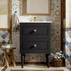 Tocador de baño pequeño de 24 pulgadas con lavabo, mueble de baño con cajones, negro