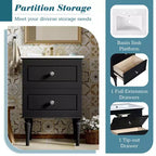 Tocador de baño pequeño de 24 pulgadas con lavabo, mueble de baño con cajones, negro