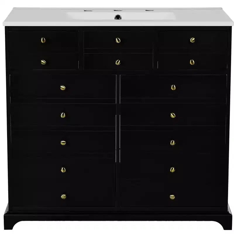 Mueble de baño de 36 pulgadas con lavabo, gabinete de almacenamiento para baño con cajones, tocador de baño de un solo lavabo con puertas de cierre suave