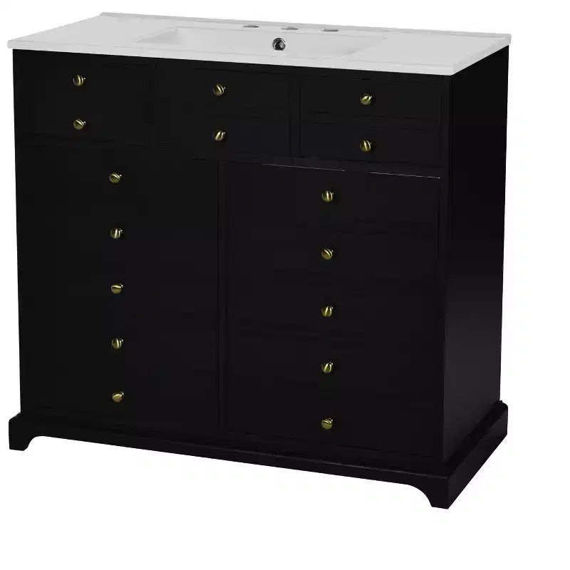 Mueble de baño de 36 pulgadas con lavabo, gabinete de almacenamiento para baño con cajones, tocador de baño de un solo lavabo con puertas de cierre suave