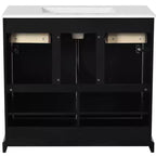 Mueble de baño de 36 pulgadas con lavabo, gabinete de almacenamiento para baño con cajones, tocador de baño de un solo lavabo con puertas de cierre suave