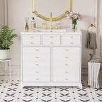 Mueble de baño de 36 pulgadas con lavabo, gabinete de almacenamiento para baño con cajones, tocador de baño de un solo lavabo con puertas de cierre suave