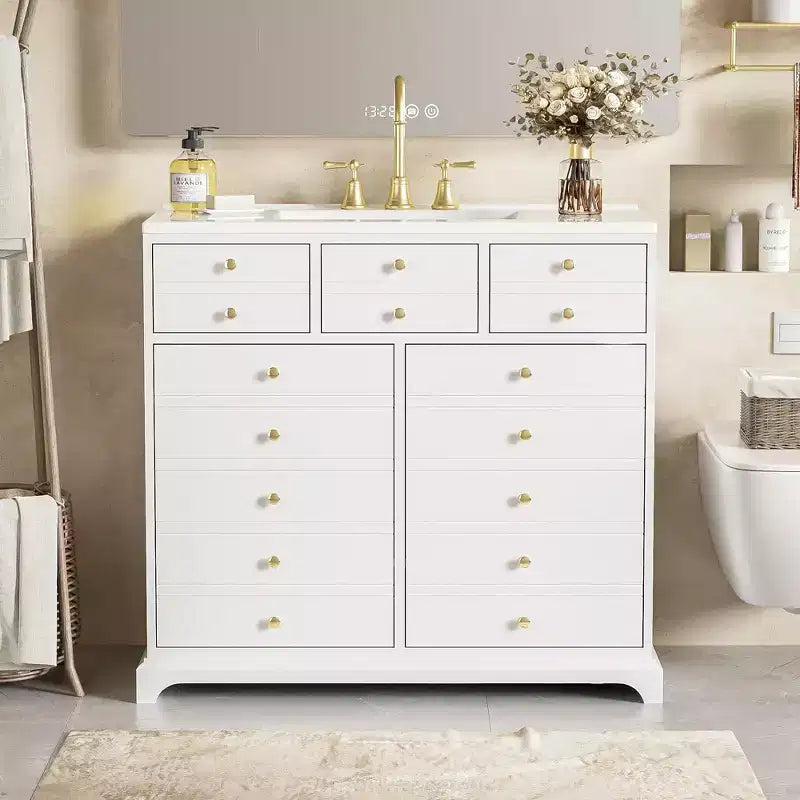 Mueble de baño de 36 pulgadas con lavabo, gabinete de almacenamiento para baño con cajones, tocador de baño de un solo lavabo con puertas de cierre suave