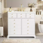 Mueble de baño de 36 pulgadas con lavabo, gabinete de almacenamiento para baño con cajones, tocador de baño de un solo lavabo con puertas de cierre suave
