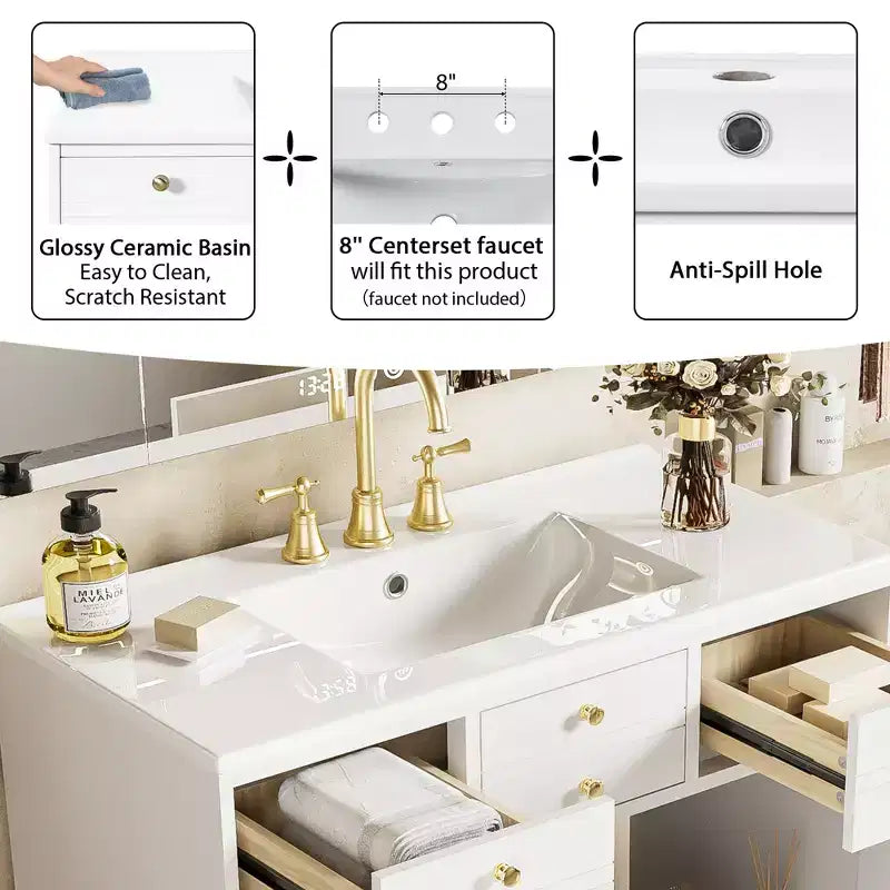 Mueble de baño de 36 pulgadas con lavabo, gabinete de almacenamiento para baño con cajones, tocador de baño de un solo lavabo con puertas de cierre suave