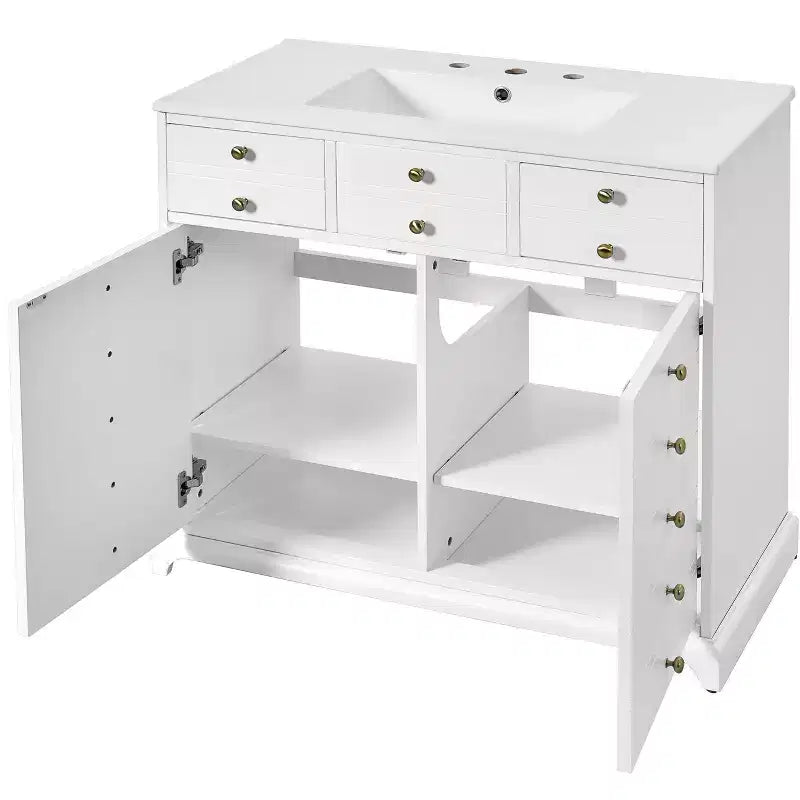 Mueble de baño de 36 pulgadas con lavabo, gabinete de almacenamiento para baño con cajones, tocador de baño de un solo lavabo con puertas de cierre suave