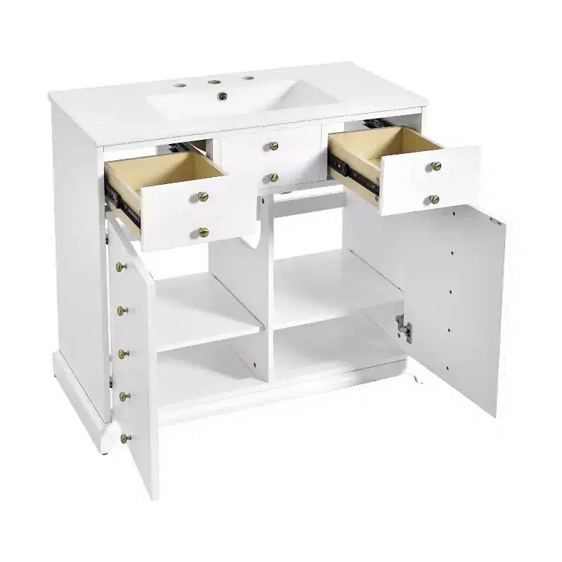 Mueble de baño de 36 pulgadas con lavabo, gabinete de almacenamiento para baño con cajones, tocador de baño de un solo lavabo con puertas de cierre suave