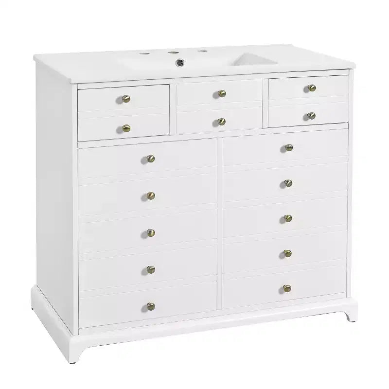 Mueble de baño de 36 pulgadas con lavabo, gabinete de almacenamiento para baño con cajones, tocador de baño de un solo lavabo con puertas de cierre suave