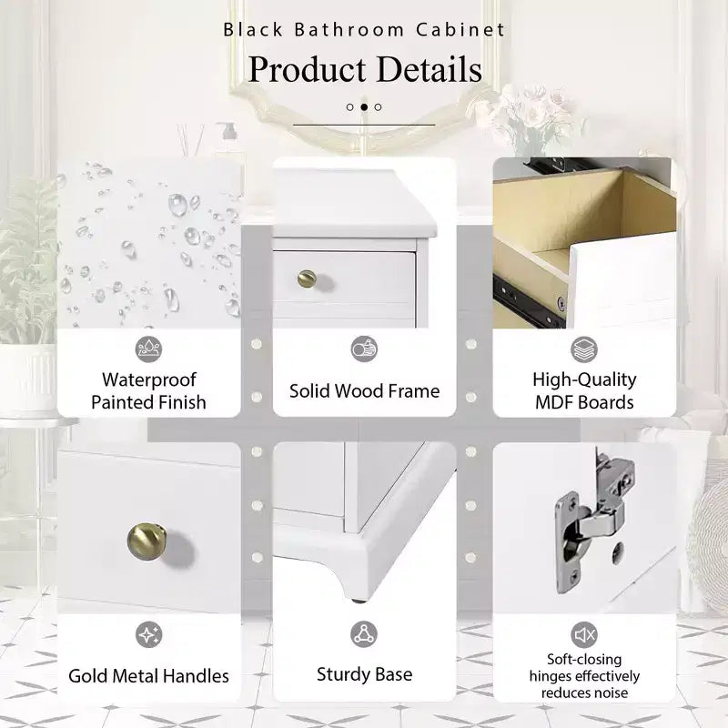 Mueble de baño de 36 pulgadas con lavabo, gabinete de almacenamiento para baño con cajones, tocador de baño de un solo lavabo con puertas de cierre suave