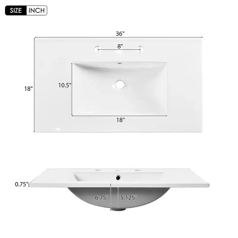 Mueble de baño de 36 pulgadas con lavabo, gabinete de almacenamiento para baño con cajones, tocador de baño de un solo lavabo con puertas de cierre suave