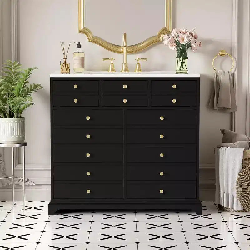 Mueble de baño de 36 pulgadas con lavabo, gabinete de almacenamiento para baño con cajones, tocador de baño de un solo lavabo con puertas de cierre suave