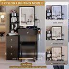 Tocador pequeño con espejo y luces, cajones y estantes para maquillaje, tocador con 3 modos de iluminación ajustable, tocador.