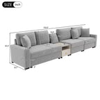 Sofá Seccional Moderno de Chenilla de 336.5 cm con Consola, Reposabrazos de Almacenamiento y Cojines Esponjosos para 4 Asientos