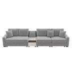 Sofá Seccional Moderno de Chenilla de 336.5 cm con Consola, Reposabrazos de Almacenamiento y Cojines Esponjosos para 4 Asientos