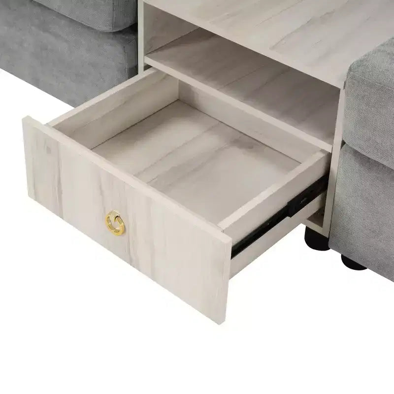 Sofá Seccional Moderno de Chenilla de 336.5 cm con Consola, Reposabrazos de Almacenamiento y Cojines Esponjosos para 4 Asientos