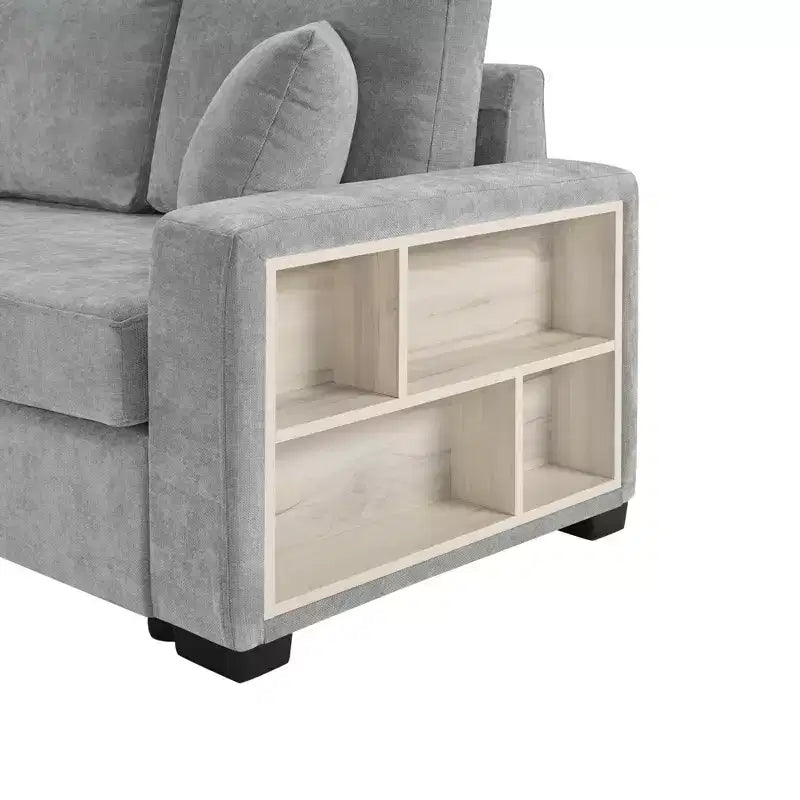 Sofá Seccional Moderno de Chenilla de 336.5 cm con Consola, Reposabrazos de Almacenamiento y Cojines Esponjosos para 4 Asientos