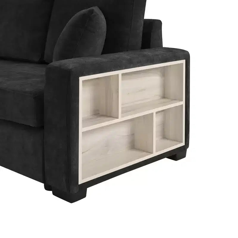 Sofá Seccional Moderno de Chenilla de 336.5 cm con Consola, Reposabrazos de Almacenamiento y Cojines Esponjosos para 4 Asientos
