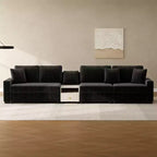 Christopher Knight Home Dirae 132.5'' Modern 4-Seater Chenille Upholstered Sectional Sofa with Console, Storage Armrest and Pillows
