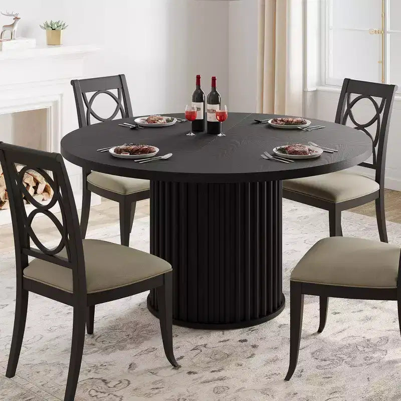 47 Round Dining Table for 4-6, Wooden Kitchen Table with Metal Pedestal Base, Modern Circular Dinner Table, Breakfast Table for Living Room,No Chair