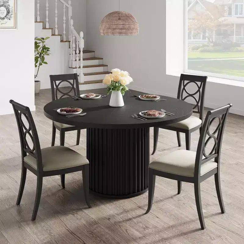Mesa de Comedor Redonda de 47" para 4-6 personas, Mesa de Cocina de Madera con Base de Pedestal de Metal, Mesa de Cena Circular Moderna, Mesa de Desayuno para Sala de Estar, Sin Sillas