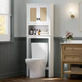 Farmhouse White Over Toilet Storage Cabinet with Natural Rattan Doors, Adjustable Shelf, Versatile Bathroom Organizer
