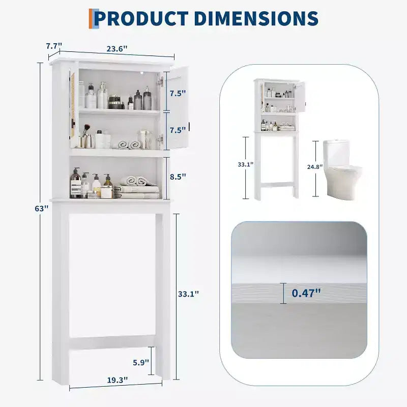 Armario de Almacenamiento para Inodoro Estilo Rústico Blanco con Puertas de Ratán Natural, Estante Ajustable, Organizador de Baño Versátil