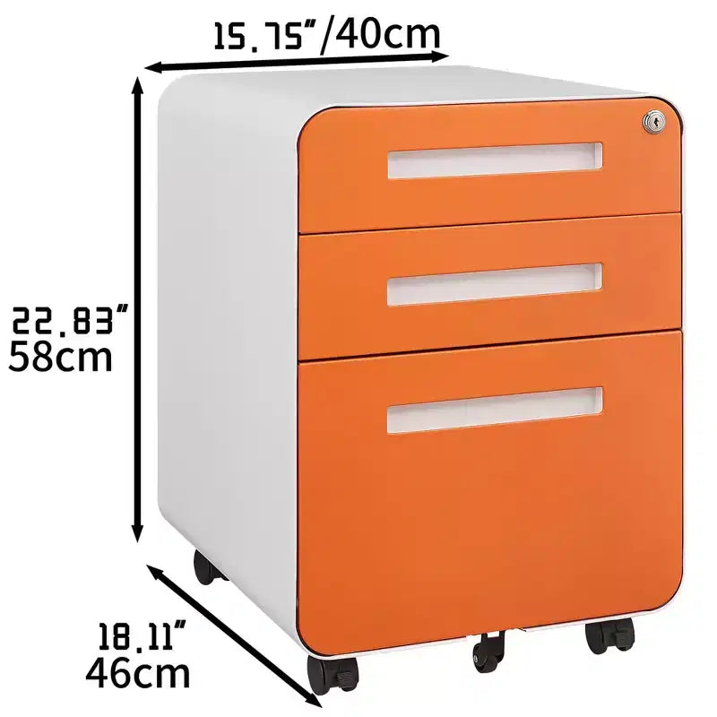 Archivador de 3 cajones con cerradura, armario metálico móvil vertical, archivador bajo escritorio con ruedas, apto para archivos de tamaño carta/A4/legal
