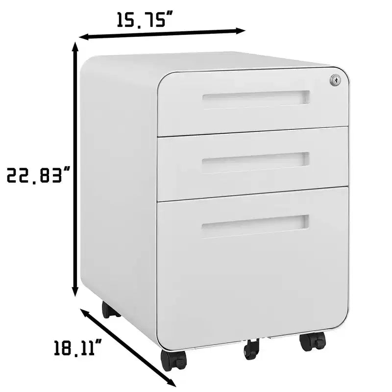 Archivador de 3 cajones con cerradura, armario metálico móvil vertical, archivador bajo escritorio con ruedas, apto para archivos de tamaño carta/A4/legal