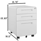 Archivador de 3 cajones con cerradura, armario metálico móvil vertical, archivador bajo escritorio con ruedas, apto para archivos de tamaño carta/A4/legal