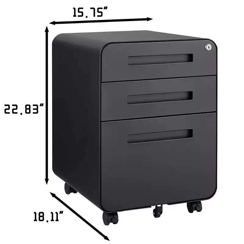 Archivador de 3 cajones con cerradura, armario metálico móvil vertical, archivador bajo escritorio con ruedas, apto para archivos de tamaño carta/A4/legal