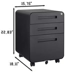 Archivador de 3 cajones con cerradura, armario metálico móvil vertical, archivador bajo escritorio con ruedas, apto para archivos de tamaño carta/A4/legal