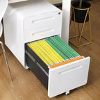 Archivador de 3 cajones con cerradura, armario metálico móvil vertical, archivador bajo escritorio con ruedas, apto para archivos de tamaño carta/A4/legal