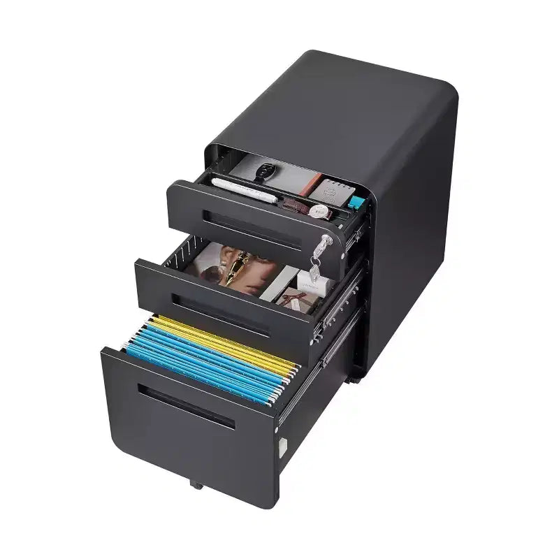 Archivador de 3 cajones con cerradura, armario metálico móvil vertical, archivador bajo escritorio con ruedas, apto para archivos de tamaño carta/A4/legal