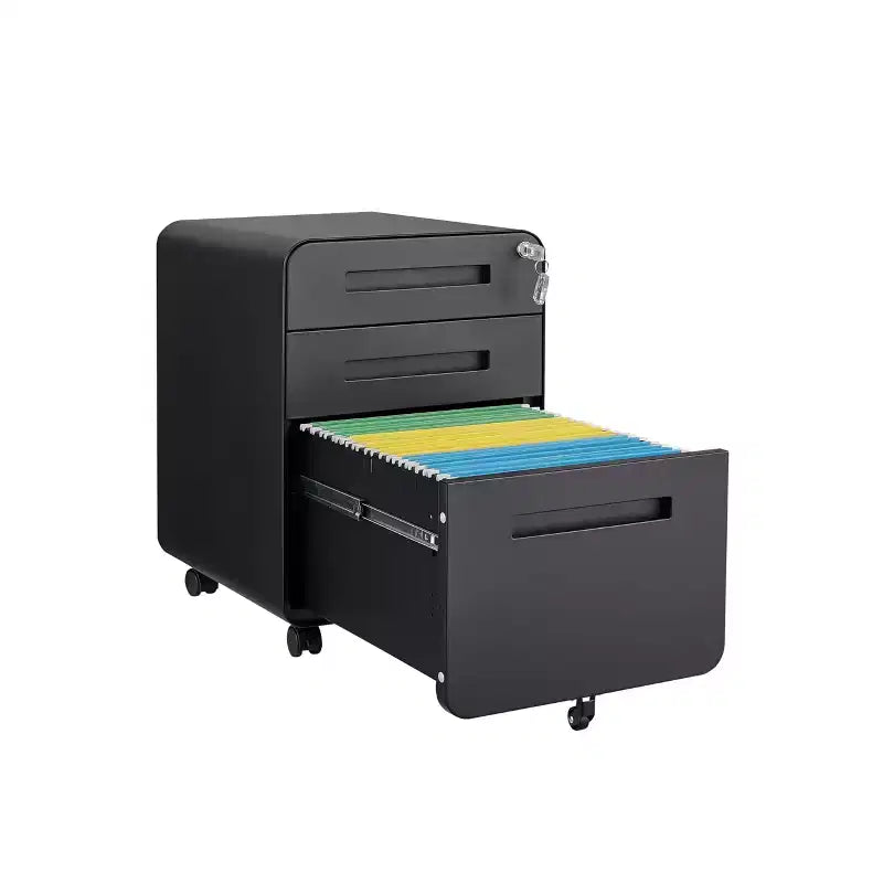 Archivador de 3 cajones con cerradura, armario metálico móvil vertical, archivador bajo escritorio con ruedas, apto para archivos de tamaño carta/A4/legal